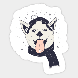 Husky Puppy Christmas Snowing Design Sticker